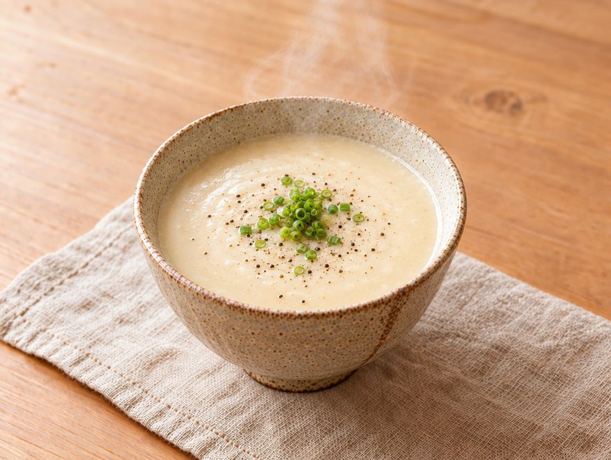 豆乳で仕立てた、ポタージュのようなまろやかな味噌スープのイメージ